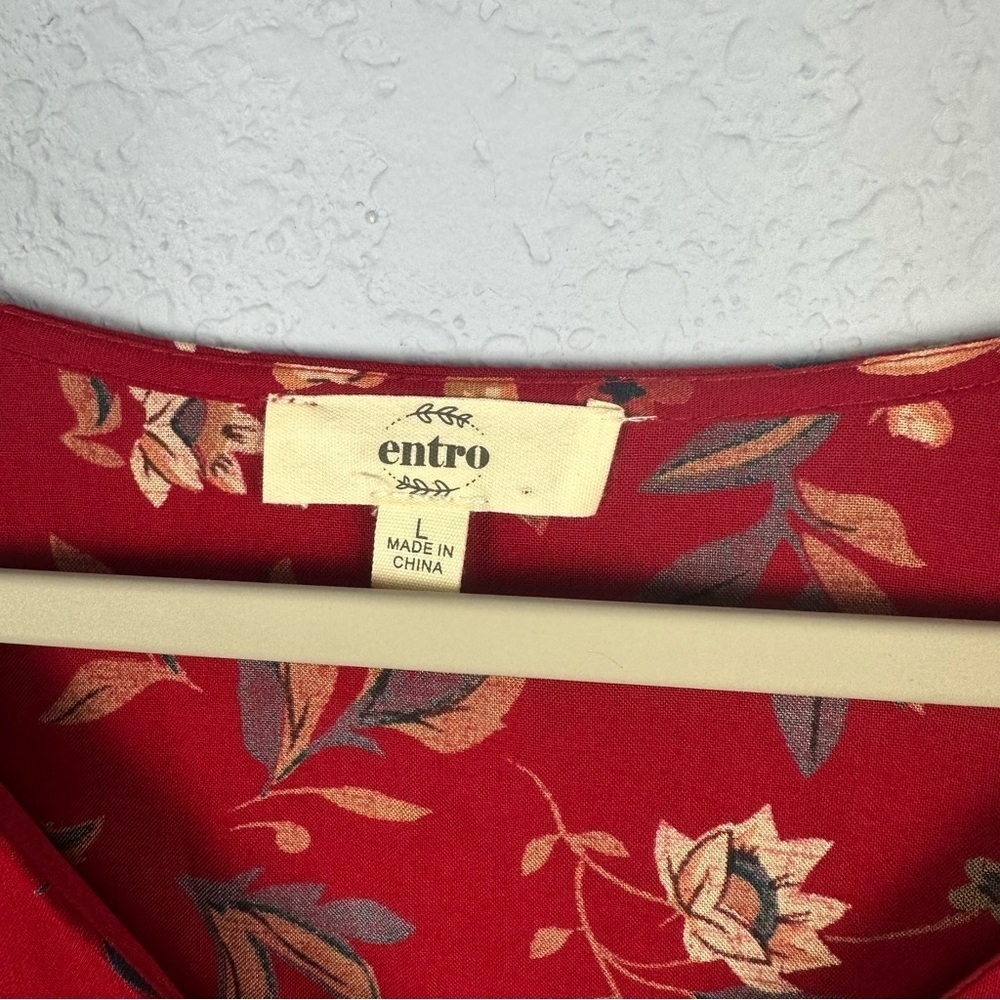 Entro Soft Red Floral Bell Sleeves Dress Large - Picture 2 of 7